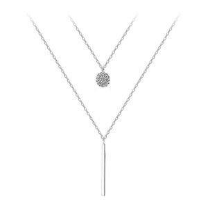 New Woman’s Layered Silver Necklace with Sparkling Circle Charm and Silver Bar